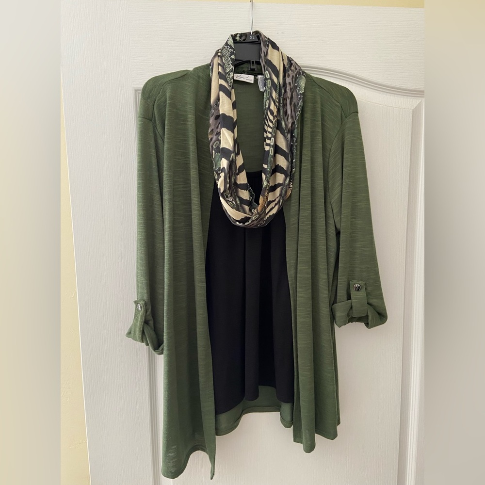 Kim Rogers Cardigan and Tank, one-piece combo with matching scarf